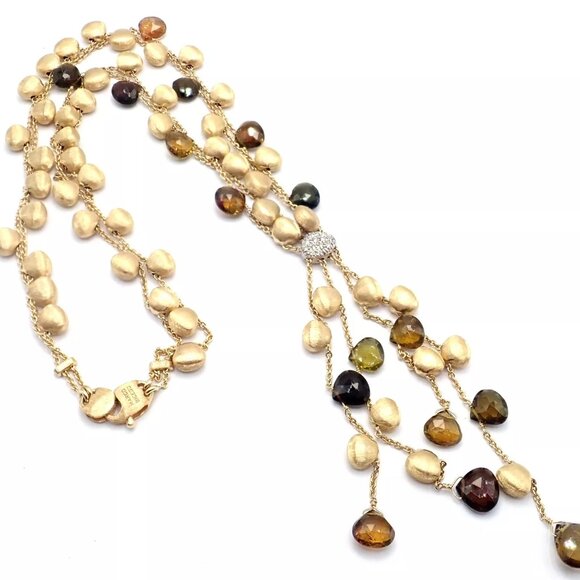 Authentic! Marco Bicego 18k Yellow Gold Confetti Diamond Topaz Tassel Necklace - Picture 7 of 14